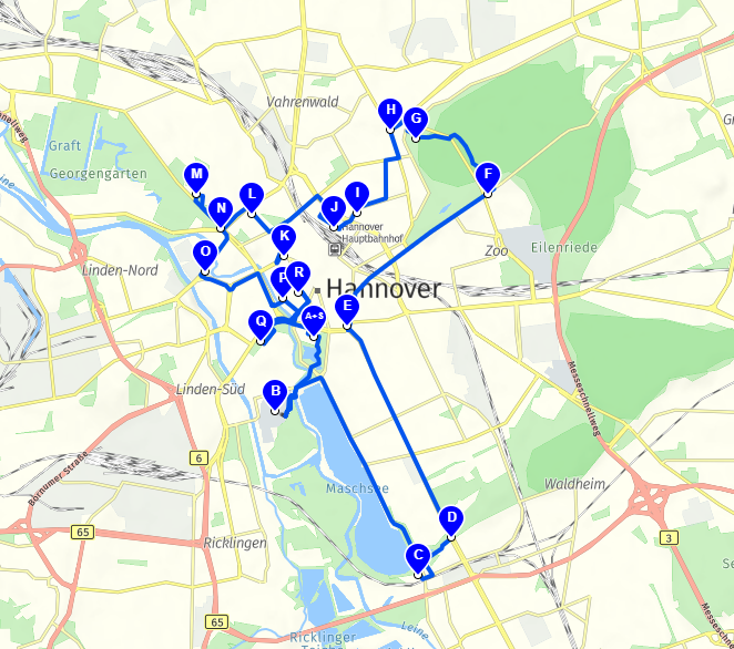 Unsere Beispielroute für Fahrradwerbung in Hannover